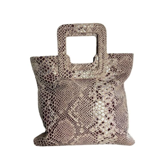 TMRW Studio taupe snakeskin embossed leather square handle tote bag like new - Picture 2 of 13